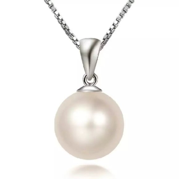 Solid 925 Sterling Silver Pearl Necklace - Picture 8 of 15